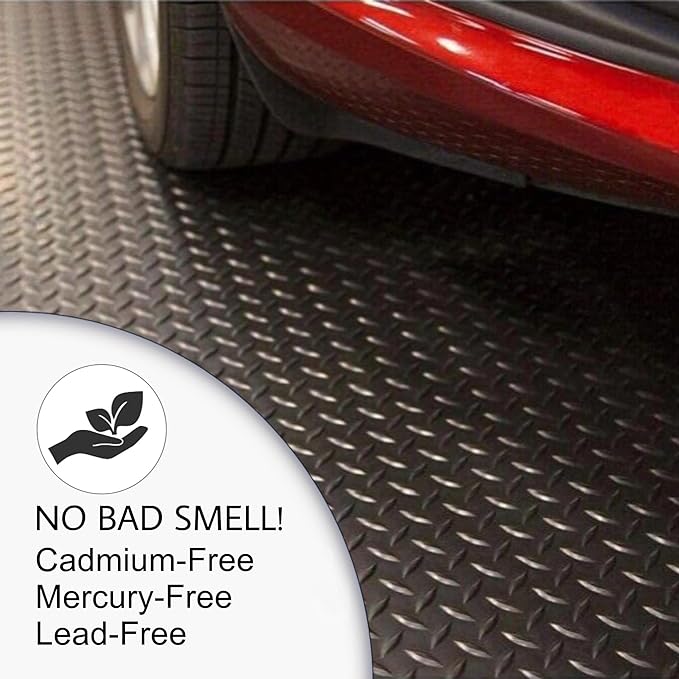 SEAL 6 x 15 Ft Premium Garage Floor Mat, Solid 2.8mm Thickened Black Commercial Grade Heavy Duty Parking Mat for Garage Floor, Golf Cart, Water/Stain Resistant Floor Runner (Embossed Diamond Plate)