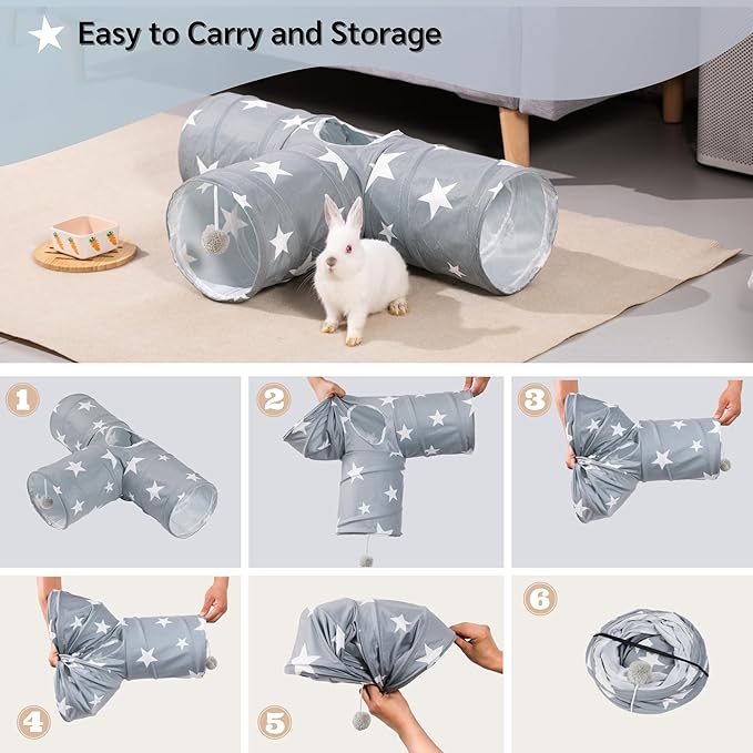 JanYoo Guinea Pig Tunnel 3 Way Guinea Pigs Hideout Foldable Small Animal Hideaway Play Tube Toys for Bunny Rabbit Hedgehogs Hamster Chinchilla Ferret Accessories