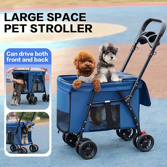 Pet Stroller Cat Dog Stroller Travel Folding Pet Carriers(Blue)