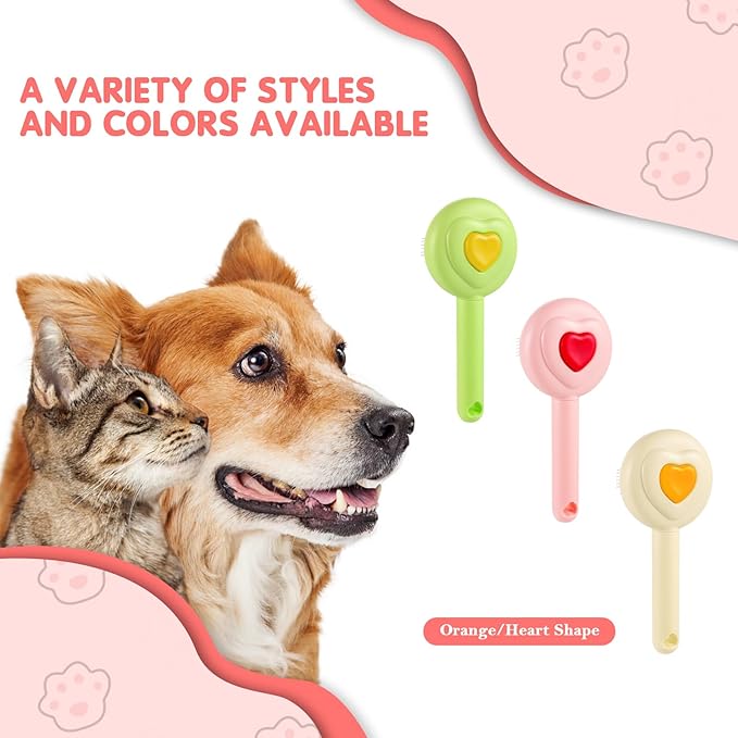 New cat brush&dog brush,pet hair brush with Self Cleaning Button Easy to remove loose undercoat,Needle-tip massage beads, no harm to the skin,Lovely Heart Series(Khaki)