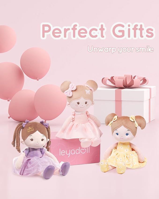 Soft Baby Doll Toys (16''), My First Baby Rag Doll for 1 Year-Old Girl Birthday Gift, Christmas Plush Toys Gift for Toddler Kids Infants-Daydream-Princess-Coral-Violet