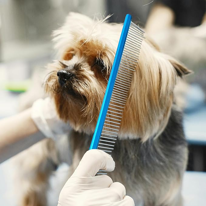 2 Pack Dog Combs with Stainless Steel Teeth Applicable to Cat Dog Comb Removing Tangles Easily Remove Dirt Grooming Anti-Slip Comfort Grip Handle (blue)