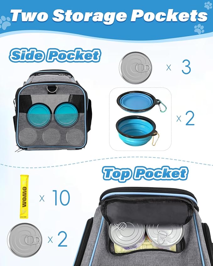 Expandable Travel Pet Bag, Scratch-Resistant Breathable Mesh, Crossbody&Tote Design, Durable&Spacious, Pet Carrier with High-Visibility Windows, Easy-Cleaning Fabric, Removable Soft Pad&Shoulder Strap