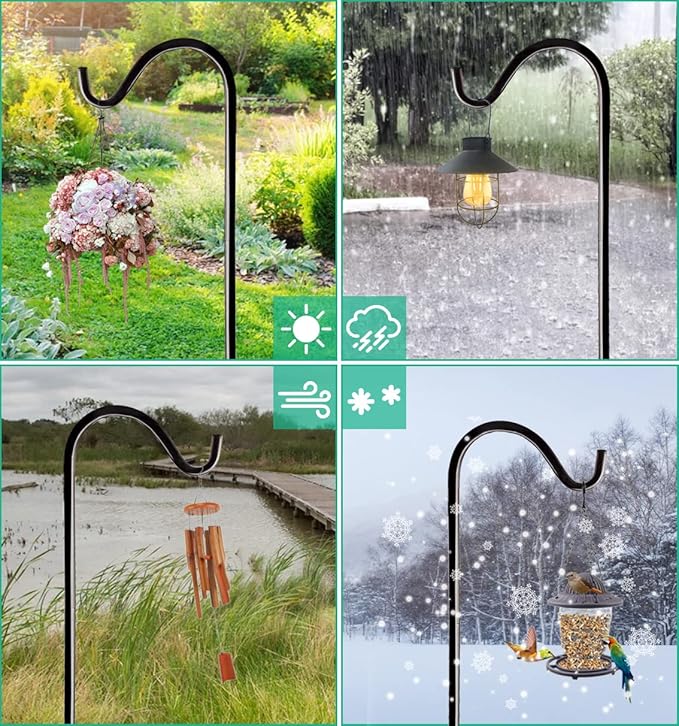 60 Inch Tall Outdoor Shepherds Hook with 5 Prong Base, Adjustable Bird Feeder Pole Hanger for Hanging Outside Birdfeeders, Plant Baskets, Lanterns, Wedding Decor