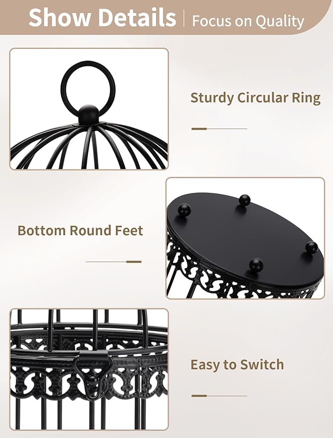 NUPTIO Decorative Bird Cages for Centerpiece: Black Vintage Bird Cage Hanging Lantern Set of 3 - Metal Birdcage Pillar Candle Holders for Halloween Party Table Fireplace Decor