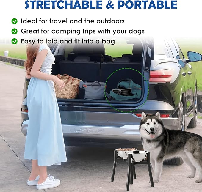 Adjustable Raised Dog Bowl Stand for Medium & Large Dogs – 11" Tall Elevated Feeder Fits 7–10.6" Wide Bowls, 2-in-1 Dog Food & Water Bowl Holder (Bowls Not Included)