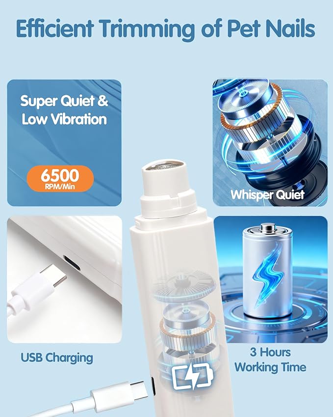 2 in 1 Dog Nail Trimmers & Dog Nail Grinder for Large Medium Small Dogs Cats Claw Trimmer with 2 LED Lights & Splash Guard, Ultra-Quiet, USB Rechargeable Pet Claw Care Grooming