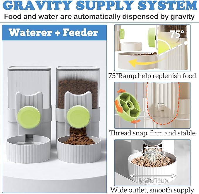kathson Rabbit Gravity Auto Feeder Set 35oz Hanging Automatic Food Water Dispenser Cage Automatic Feeder Set for Rabbit Chinchilla Guinea Pig Hedgehog Ferret Kitty Puppy (Green)