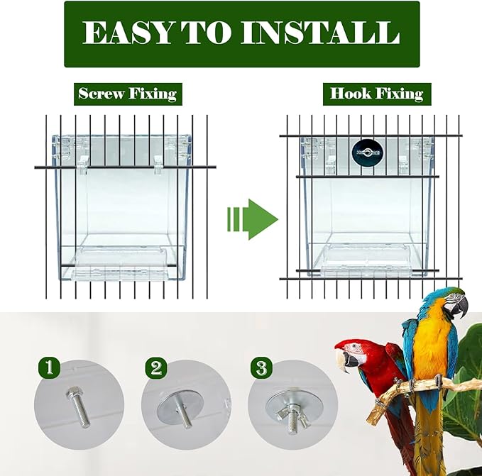 kathson Bird Bath for Cage,2 Pcs Hanging Bird Bath Box No-Leakage Parrot Shower Tub with Water Injectors Birds Bathing Accessory for Parrots Canary Lovebirds Conures Parakeets