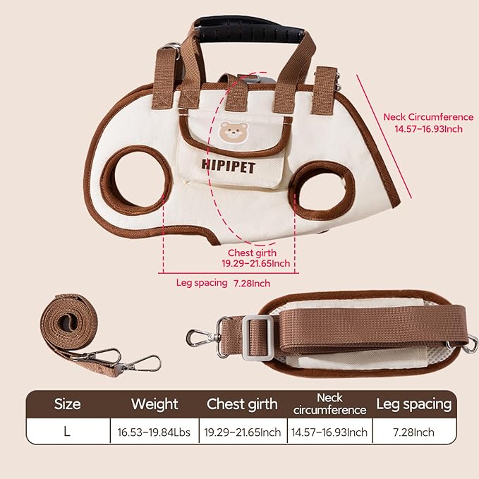 Portable Breathable Pet Carrier Sling & Backpack for Dogs & Cats, Adjustable Full-Body Harness with Traction Leash, Crossbody & Car-Friendly (Large)