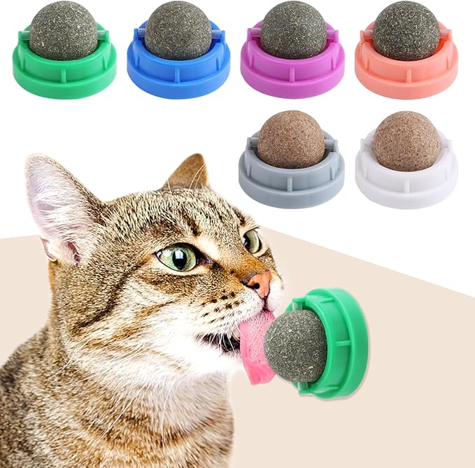 KIMOBER 6 Pack Catnip Ball for Cats,Edible Kitten Chew Toys with Catnip Silvervine Gall Fruit Flavors for Cats Lick Dental Teeth Cleaning Cats Wall Treats