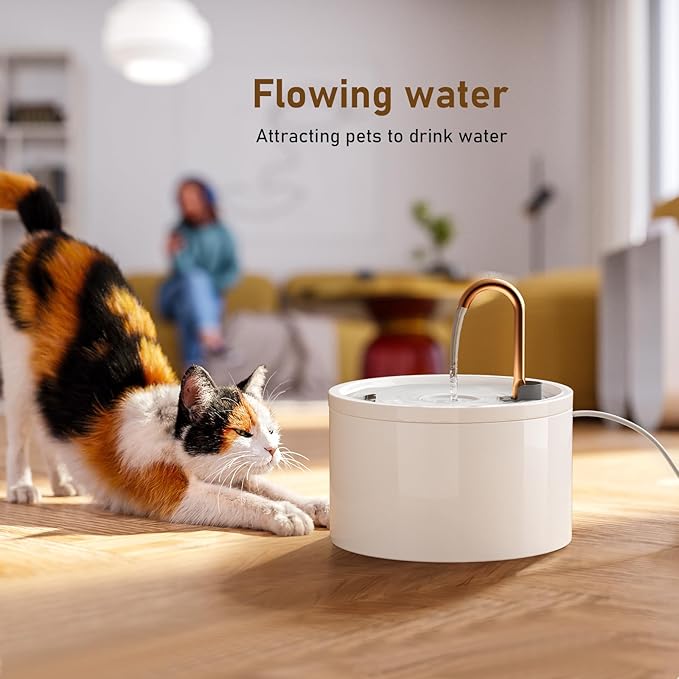 DOOOB Ceramic Cat Water Fountain, 2.1L/71oz Ceramic Cat Fountain, Automatic Ceramic Water Fountain for Cats, Pet Water Fountain with Ultra-Quiet Pump and 3 Filters & 3 Sponges (White)