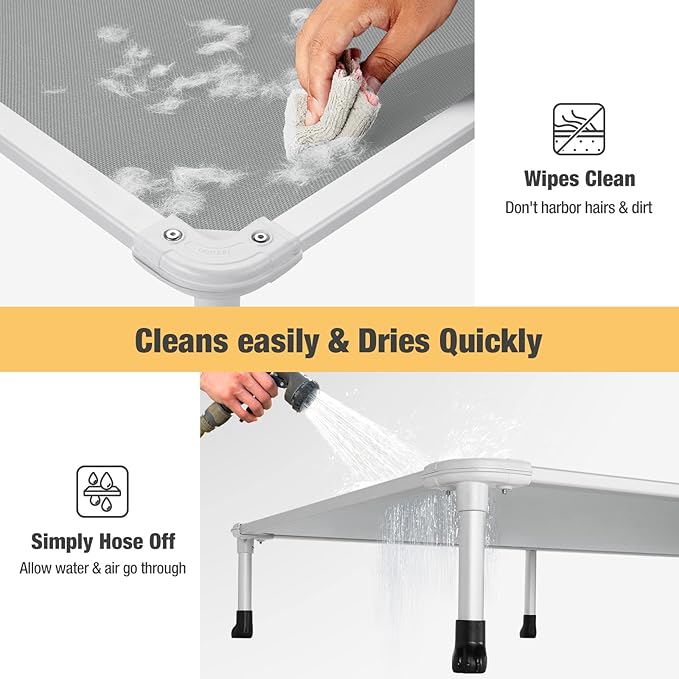 Veehoo Chew Proof Elevated Dog Bed - Cooling Raised Pet Cot - Silver Aluminum Frame and Durable Textilene Mesh Fabric, Unique Designed No-Slip Feet for Indoor or Outdoor Use, Grey, X-Large, CWC2003