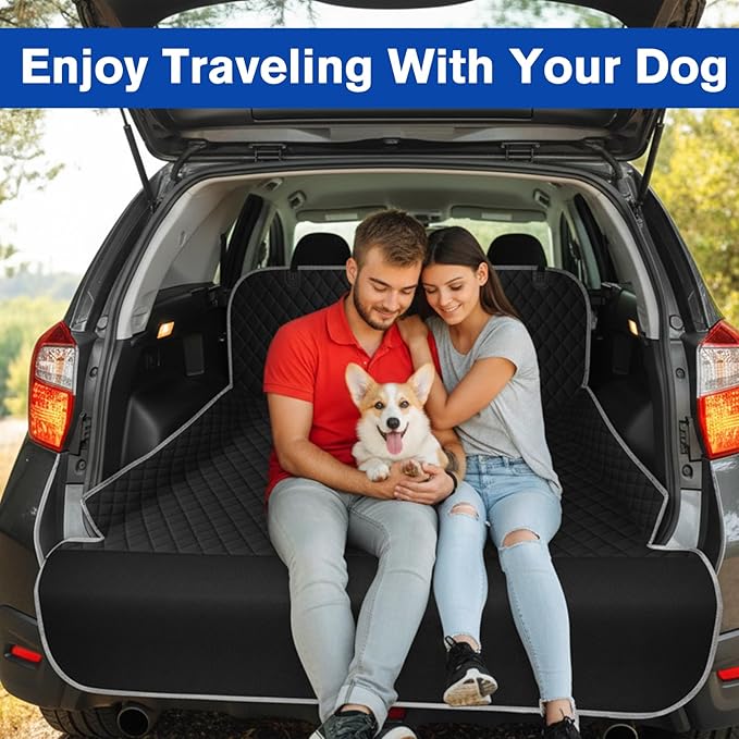 SUV Cargo Liner for Dogs - Waterproof Dog Car Seat Cover Mat for SUVs, Sedans, Vans & Trunks with Non-Slip Bumper Flap Protector, Scratchproof Large Size Universal Fit,Grey