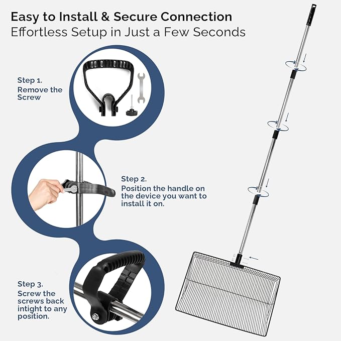 15" Extra-Wide Chicken Poop Scooper – Ergonomic Adjustable Handle (24-70in), Stainless Steel Sifting Shovel Deep Litter Cleaning for Chicken Coops, Goat - Chicken Coop Scoop for Sand, Straw, Hemp