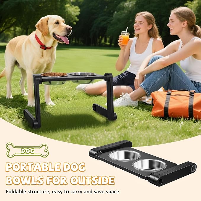 Elevated Dog Bowls, Adjustable Raised Dog Bowl Stand, Foldable Pet Bowls with Dual Stainless Steel Plates for Small to Medium Dogs and Cats,Pets -Black
