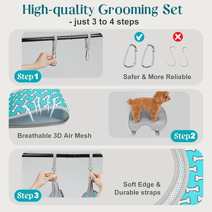 Supet Dog Grooming Hammock Harness for Dogs Cats, Relaxation Pet Nail Clipper Hammock, Restraint Dog & Large Animal Leashes Sling for Groomingk for Nail Trimming (Coral Blue, 2XL)
