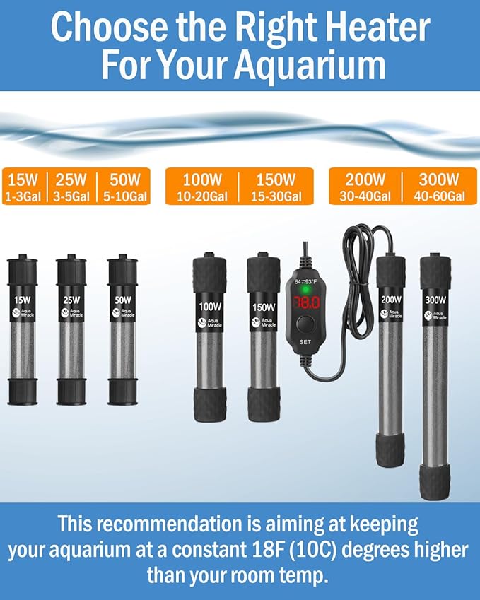 AquaMiracle Adjustable 100W Aquarium Heater Submersible Fish Tank Heater Super Short Aquarium Heater with LED Digital Display Thermostat, for Tanks 10-20 Gallons