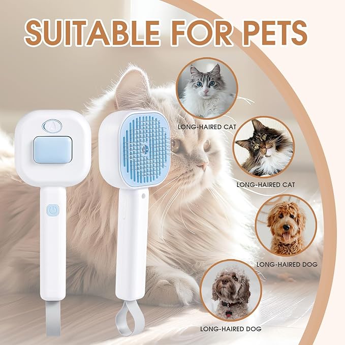 Cat Steam Brush,3 In 1 combs for indoor cats,pet steam brush for shedding,Dog shedding for Long and Short Hair Dogs and Cats Pet Grooming Brush Remove Tangled Loose Hair (Blue)