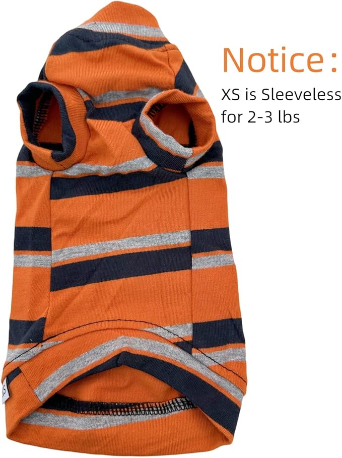 Vintage Stripes Sphynx Hairless Cats Shirt Cotton Cat Turtleneck Pet Clothes Kitten T-Shirts with Sleeves for Sphynx Cats (Orange, X-Small)