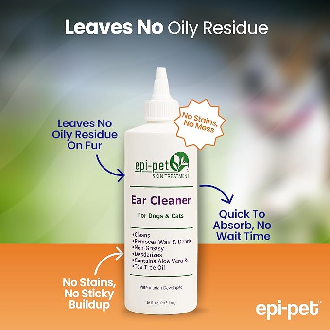 Dog & Cat Ear Cleaner Solution with Aloe Vera & Tea Tree Oil – Removes Itchy Ear Wax, Debris, Odor – Ears Wash, Drops & Flush for Pets, Dog Ears Cleaning, Cat Cleaner (16 oz- Pack of 2)