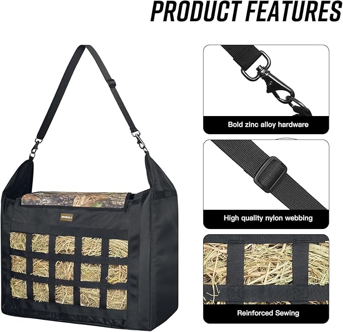 Hay Bag for Horses,Slow Feeder for Horse/Donkey/Goat, Premium 1680D Oxford Cloth,Easy to Fill and Hang with Extra Large Opening(Camo)
