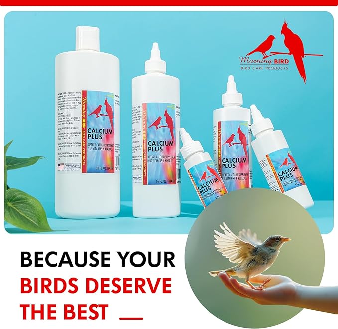 Morning Bird Calcium Plus Liquid for Birds – Bird Vitamins for Strong Eggshells, Healthy Bones, and Baby Bird to Support Growth, Breeding, and Wellness for All Birds 8 Fl Oz