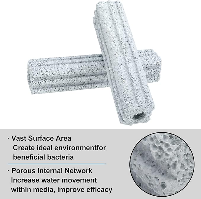 RealPlus Ceramic Bio Filter Media for Aquarium Sump Canister Pond Fish Tank, Vast Surface Area (6.2" Length / 56pcs)