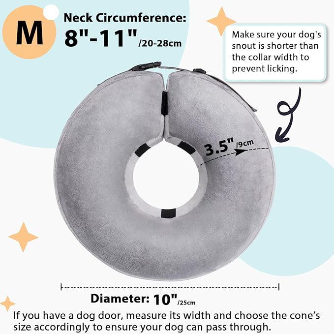 Crazy Felix Dog Donut Pillow Cone Collar Alternative After Surgery Soft Cone to Stop Licking Inflatable Dog Head Collar for Small Medium Dogs Bulldog Pug