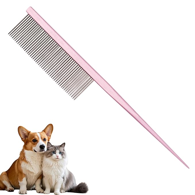 Grooming Pet Comb Rat Tail Dematting Cat and Dog Comb,Rounded Ends Design for Safe Tangle Removal, Hairstyling, Massage,Loose Hair Removal,Prevent Irritation,Fluffing Paws,Face,Tail,Remove Tear Stain