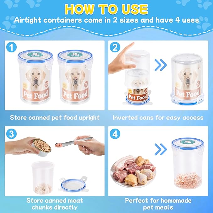 REFLYING Canned Cat Food Storage Lids,Reusable Airtight Can Cover Pet Food Sealer, Keeps Dog Food Storage Container Food Fresh, Cat Food Container Eliminates Odor, Easy To Use With SUS 304 Spoon