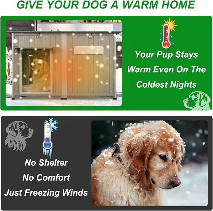 Dog House Outdoor Weatherproof & Wooden Dog Kennel with Chew-Proof Iron Frame,Removable Floor, Adjustable Vent Window, Easy Assembly for Large and Extra-Large Dogs 55.1" D x 33.1" W x 34.8" H