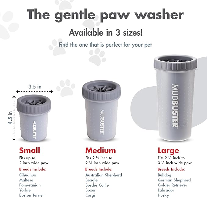 Dexas MudBuster Portable Dog Paw Cleaner, Premium Quality Small Light Gray Pet Accessory