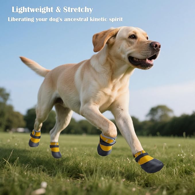 Dog Shoes Lightweight Dog Boots-Breathable Knitted Paw Protector with Adjustable Strap for Hot Pavement, Rain Walking, Hardwood Floors Anti Slip Reduce Noise, Prevent Licking Paws(Yellow,M)