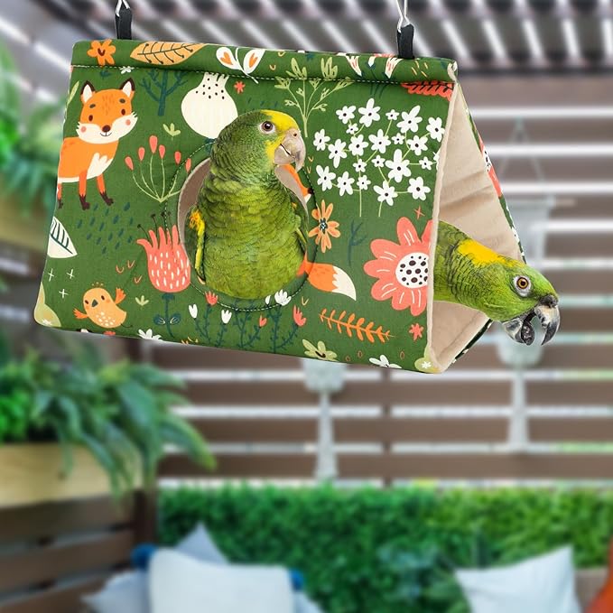 Rypet Winter Warm Bird Nest House - Hanging Hammock Velvet Shed Hut Cage Plush Fluffy Birds Hideaway Sleeping Bed Fuzzy for Parrot Parakeet Cockatiels Budgies Lovebird Medium(Green)