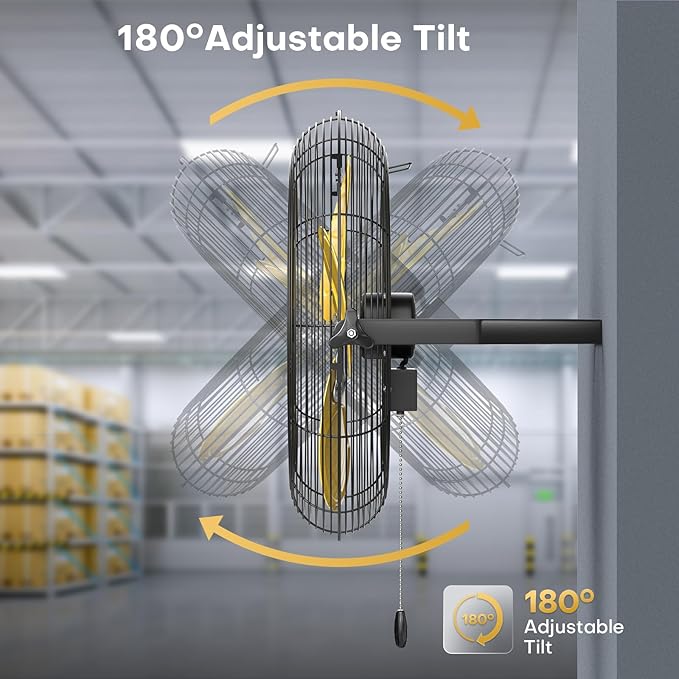 20 Inch Industrial Wall Mount Fan with 2 Pack, 5200 CFM Industrial Metal Wall Fans with Poweful Motor, 3 Speed, Heavy Duty Construction Indoor for Warehouse, Workshops, and Garage, UL Listed