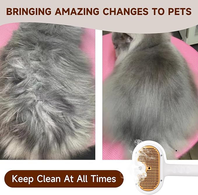 Pet Steam Brush for Dog & Cat–3-in-1 Spray Hair Removal Comb–Steam Brush for Shedding & Grooming–Water Brushes for Long & Short Haired Pets–Spritz Defur Comb–Includes Waterless Shampoo & Ear Wipes