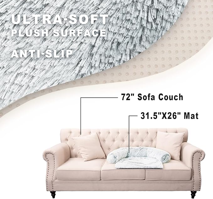 Tinaco Calming Dogs/Cats Bed Mats, Dog Pad Washable Removable Couch Cover, Plush Long Fur Mat for Pets, Waterproof Lining, Perfect for Small, Medium and Large Dogs and Cats (Gradient Gray, M)