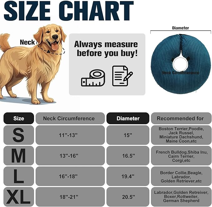 BINGPET Inflatable Dog Cone Collar Alternative After Surgery,Soft Recovery Cone for Dogs to Stop Licking,Protective Neck Donut E Collar Adjustable for Small Medium Large Dogs & Cats(Navy Blue,XL)