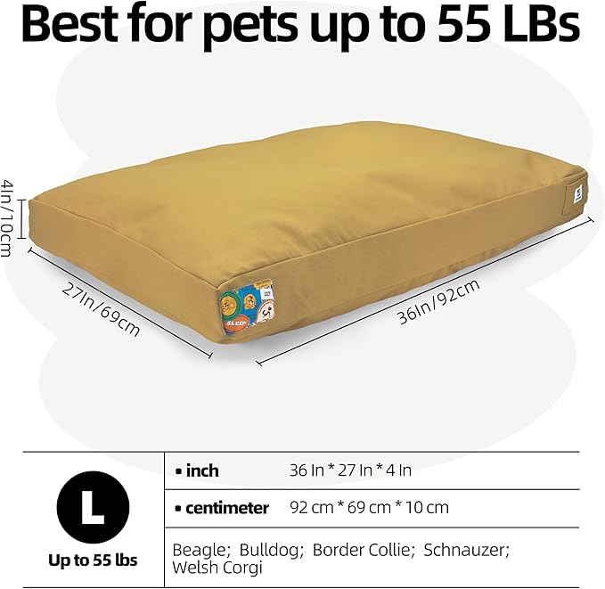 Sytopia 36-Inch Canvas Outdoor Dog Bed, Waterproof & Washable with Removable Cover, Ideal for Medium & Large Dogs, Chew-Proof Great for Indoor, Outdoor, Crate, or Patio Use (Yellow)