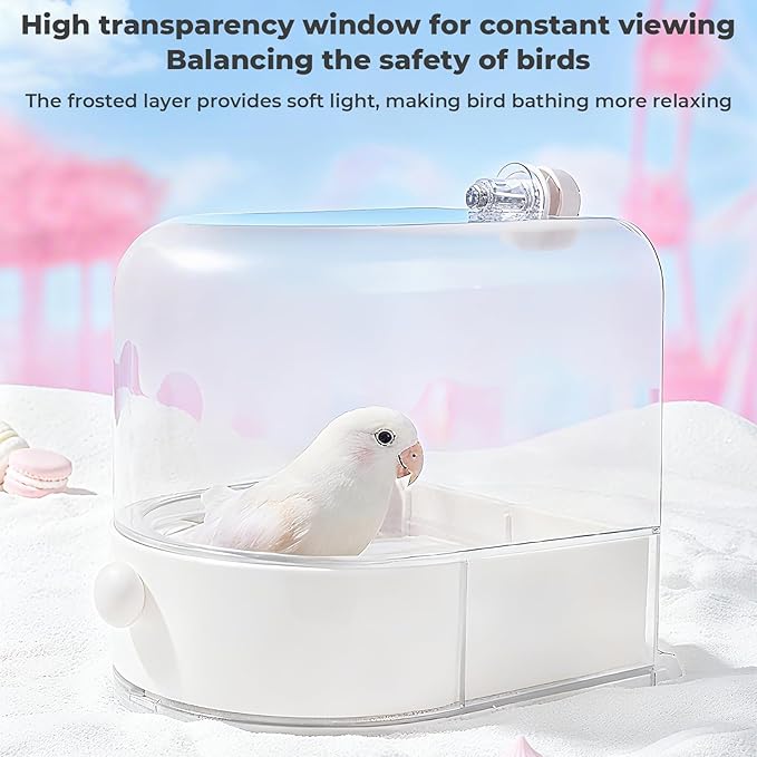 mini&moe Bird Bath for Cage, 4 in 1 Multifunction Birds House/Bath/Litter Box/Feeder Room, Bird Cage Accessories for Pet Birds Conure Budgies Cockatiels Lovebird,Finches, Parakeets, Mannikin, White