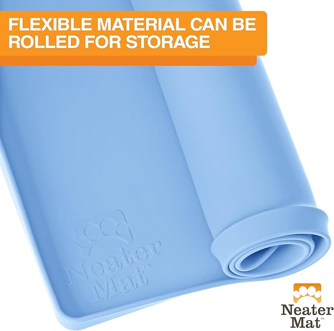 Neater Pet Brands Neater Mat Pet Mats for Food and Water, Cat & Dog Bowl Mat Waterproof Silicone, Feeding Tray, Dog Food Mats for Floors, Placemat w/Raised Edge for Under Bowls, 16” x 10”, Light Blue