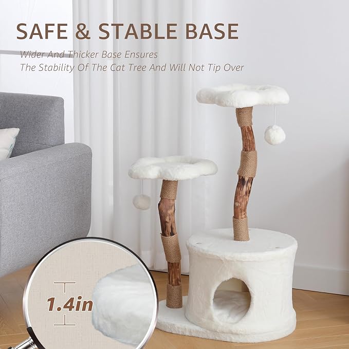 NATURAL EXPRESSIONS Modern Cat Tree and Tower for Indoor, Luxury Solid Wood Condo for Large Cats, Flower Cat Tree with Scratching Post, Cat Climbing Furniture with Cat Hiding Enclosure