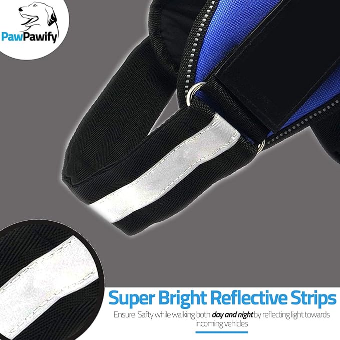 PawPawify Custom No Pull Dog Harness with Name and Phone Number, Heavy Duty Personalized Pet Vest to Prevent Tugging, Pulling, or Choking, Training and Walking (SkyBlue, L (40-60 LBS))