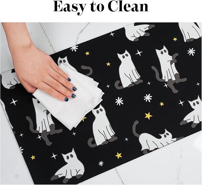 Halloween Dog Food Mat for Floors - Absorbent, Quick Dry, Non-Slip Bowl Mat for Pet Food and Water - Cat and Dog Accessories