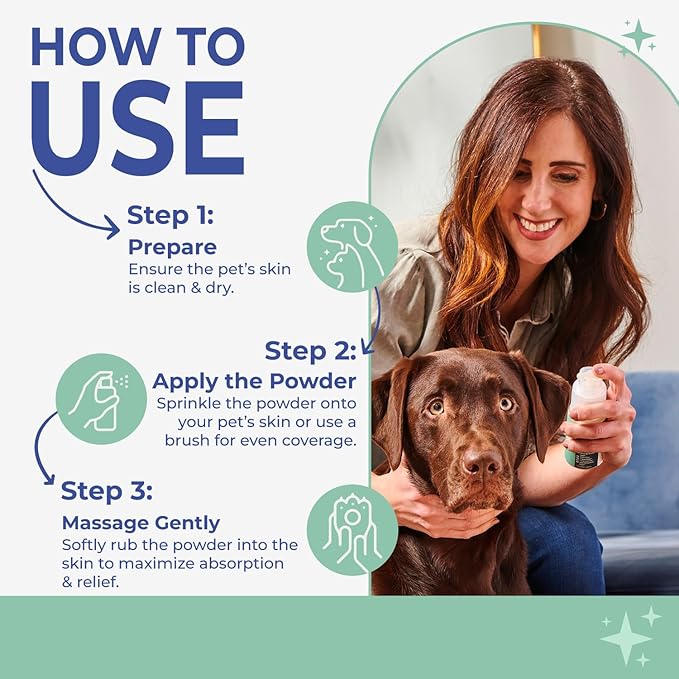 Soothing Pet Powder – Talc-Free Itch Relief for Dogs - Hot Spot Treatment, Dog Allergy Relief & Dry Shampoo for Dogs - Dog Paw Balm & Wound Care - First Aid for Sensitive Skin