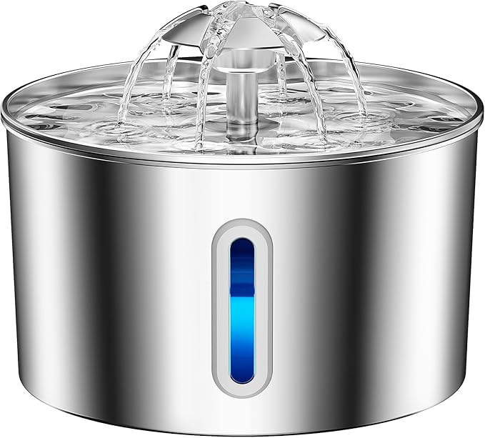 Cat Water Fountain Stainless Steel - 74oz/2.2L Corded Pet Water Dispenser Automatic Silent Cats Dispenser for Drinking Inside Indoor Metal Kitty Spout Fountain with 3 Filters & 3 Sponges