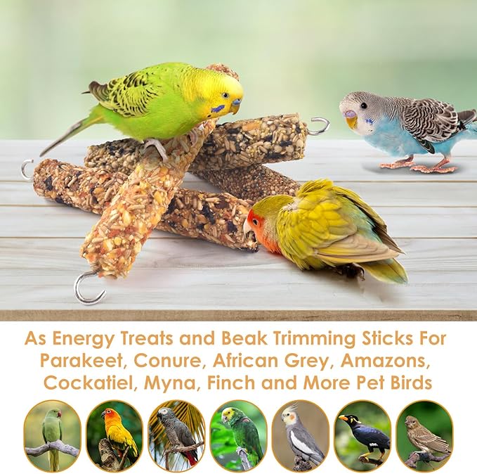 KATUMO Parrot Treats 4 PCS Bird Crunch Sticks Cockatiel Treats Parakeet Snacks Conure Food Sticks for Parakeet Cockatiel Canary Finch Lovebird Conure Lorikeet Parrots