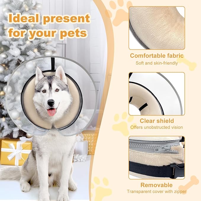 Dog Cone Collar with Enhanced Anti-Licking, Inflatable Dog Cone After Surgery, Adjustable Size with Soft Padding for Small Medium Large Dogs - Pale Yellow/S