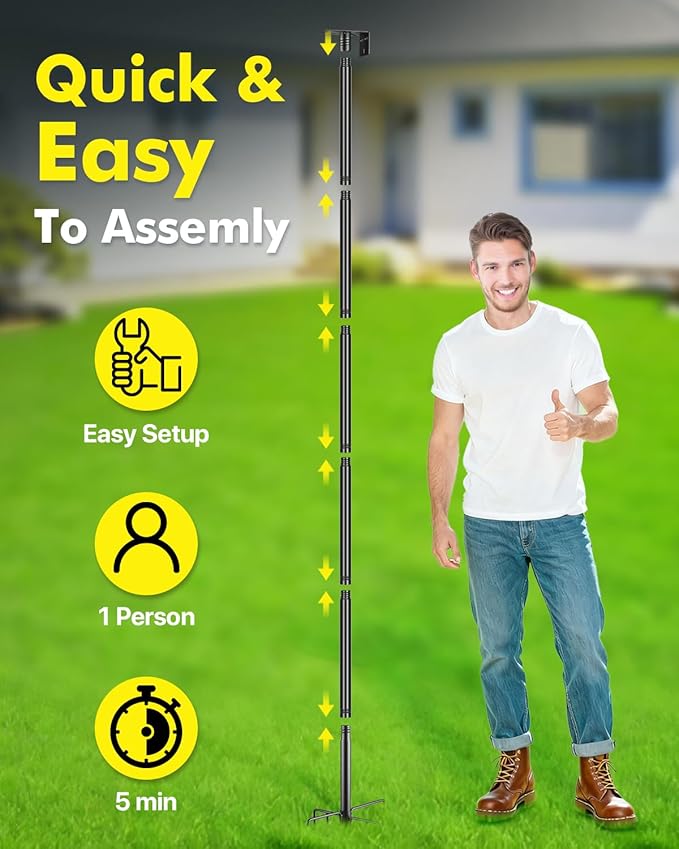 Smart Bird Feeder Pole Stand - 92 Inch Birdhouse Pole Heavy Duty Mounting Kits with 7 Prolong Base for Outdoor Adjustable Bird Feeding Station for WildBird Watching